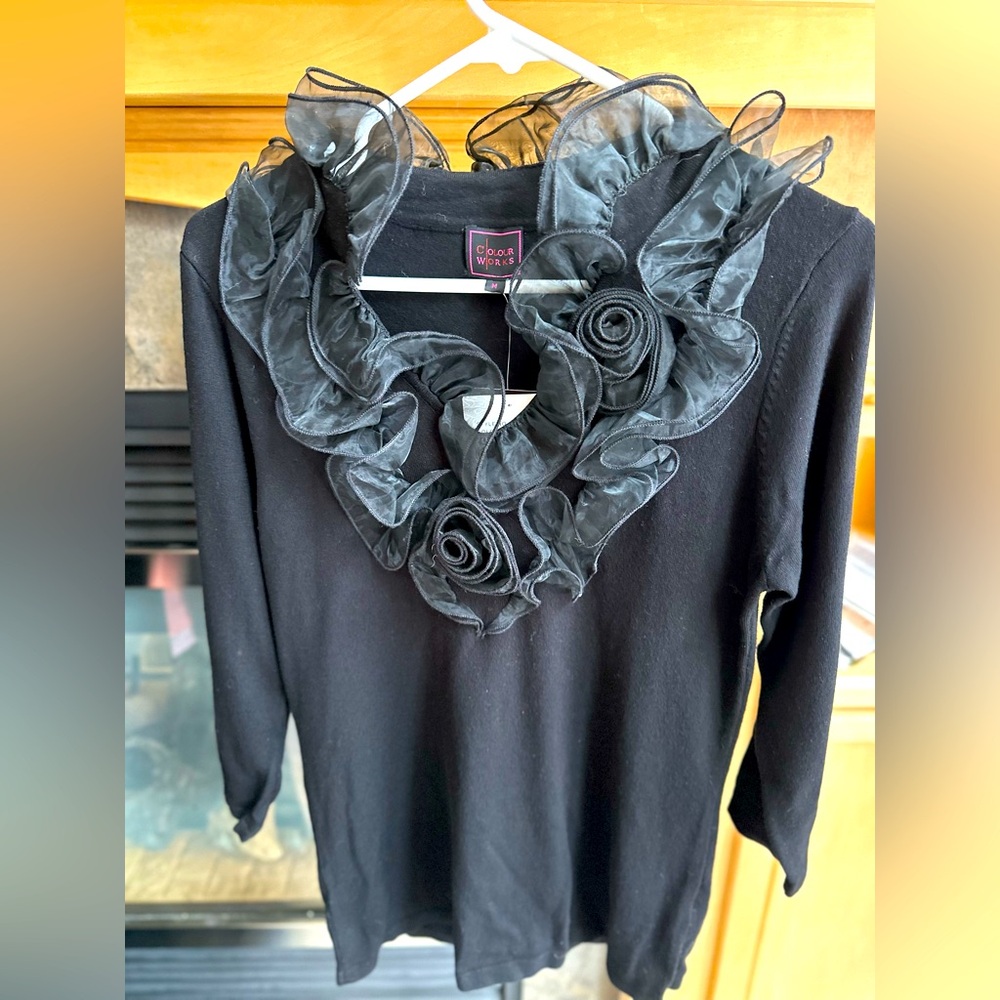 NWT Colourworks Black Ruffleneck Knit Sweater Medium